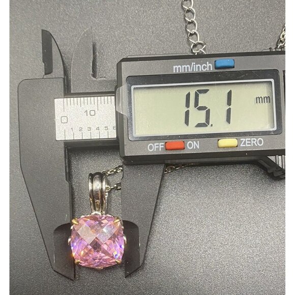 Two-tone Necklace Cushion Cut Pink CZ Renaissance Revival 16" + 3" Barbiecore - Picture 12 of 13